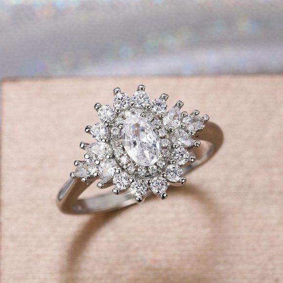 💎Sweet Refine Zircon Lovely Silver Dainty  Flower Rings for Women, INDN8574 - Picture 3 of 4